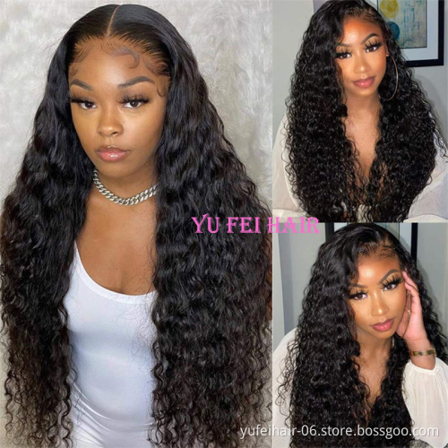 Hot Sale 180% Deep Wave Glueless Lace Front Wigs,Wholesale Virgin Curly Wig Vendors 100% Brazilian Human Hair Wig